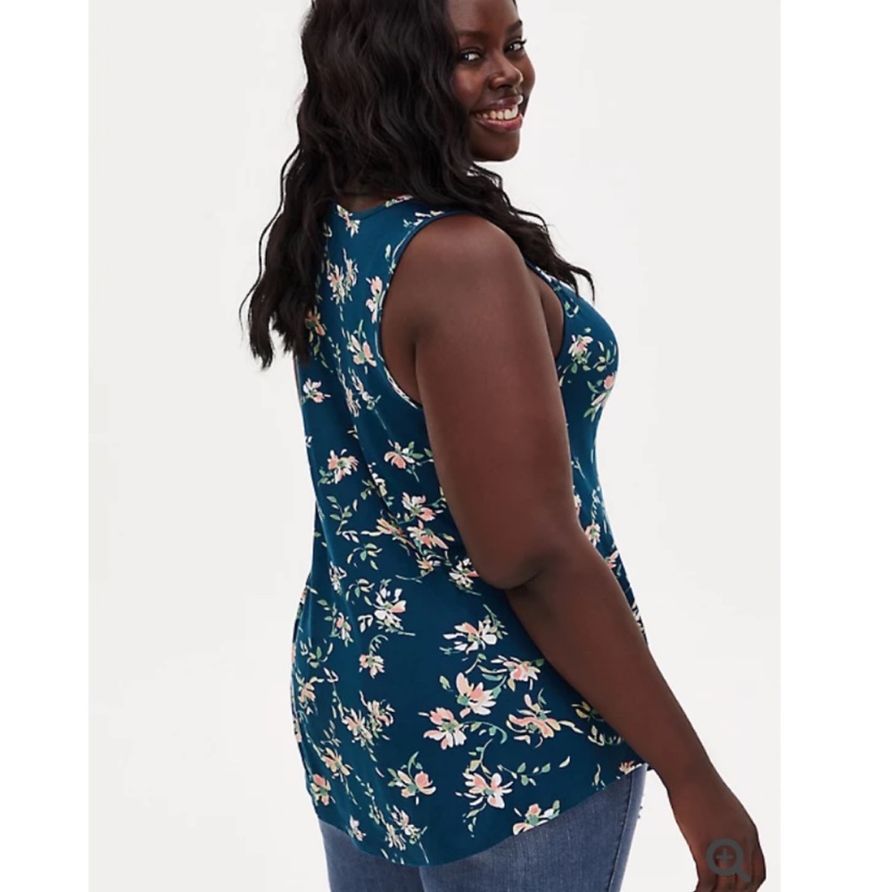 NWT TORRID Teal Floral Super Soft Crew Tank - Picture 4 of 10